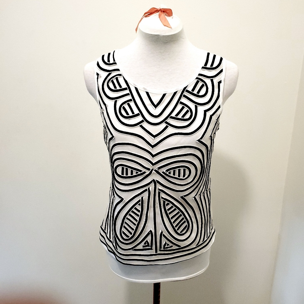 White and Black Embellished Tank Top Size 12